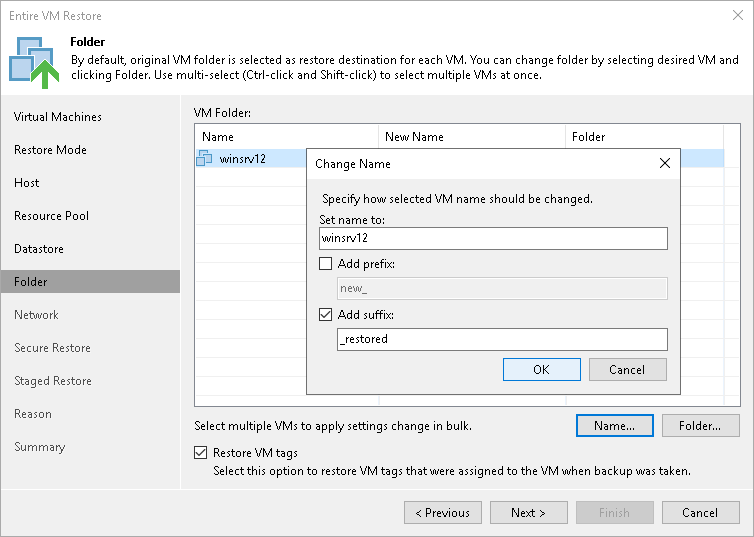 Step 8. Select Target Folders and Change VM Settings