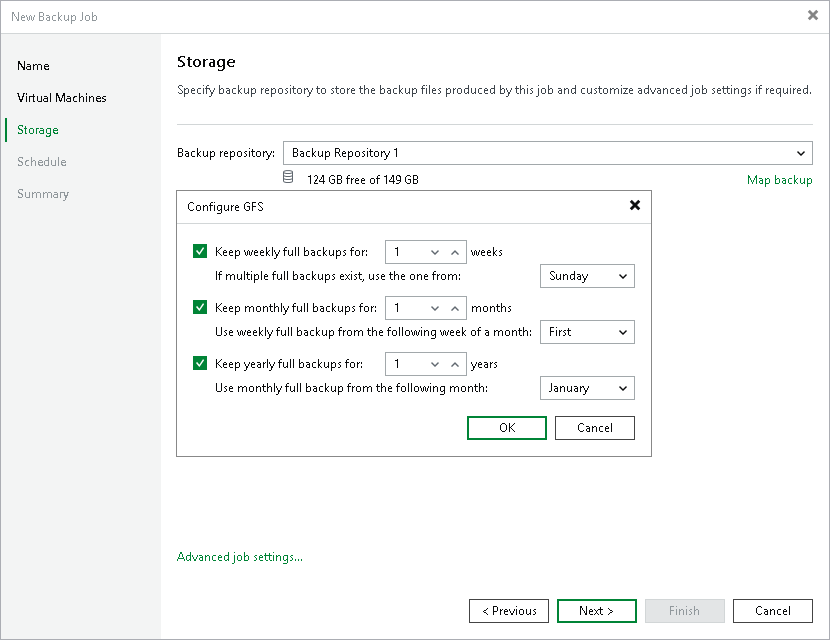 Specify Backup GFS Settings