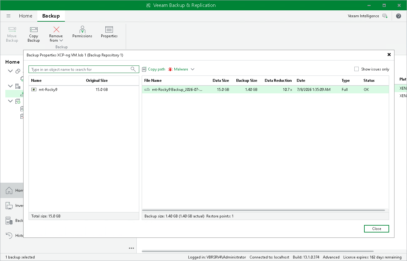 Viewing Backup Properties