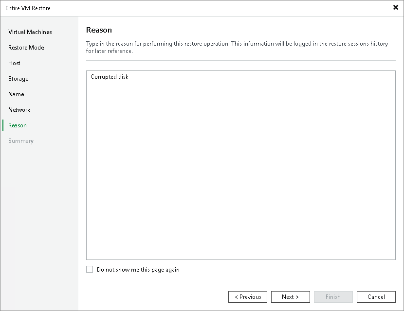 Step 8. Specify Restore Reason