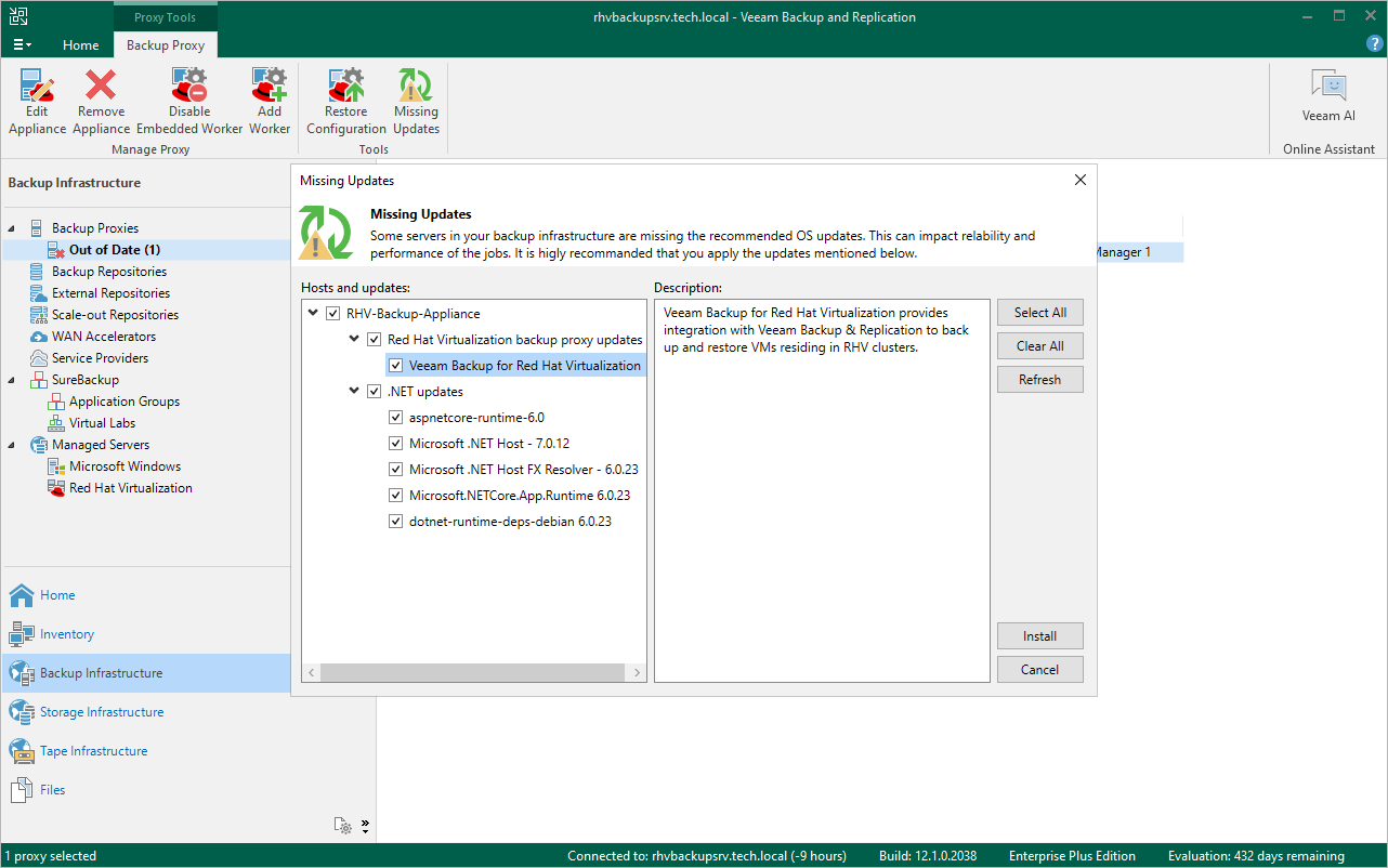 Updating Veeam Backup for Red Hat Virtualization