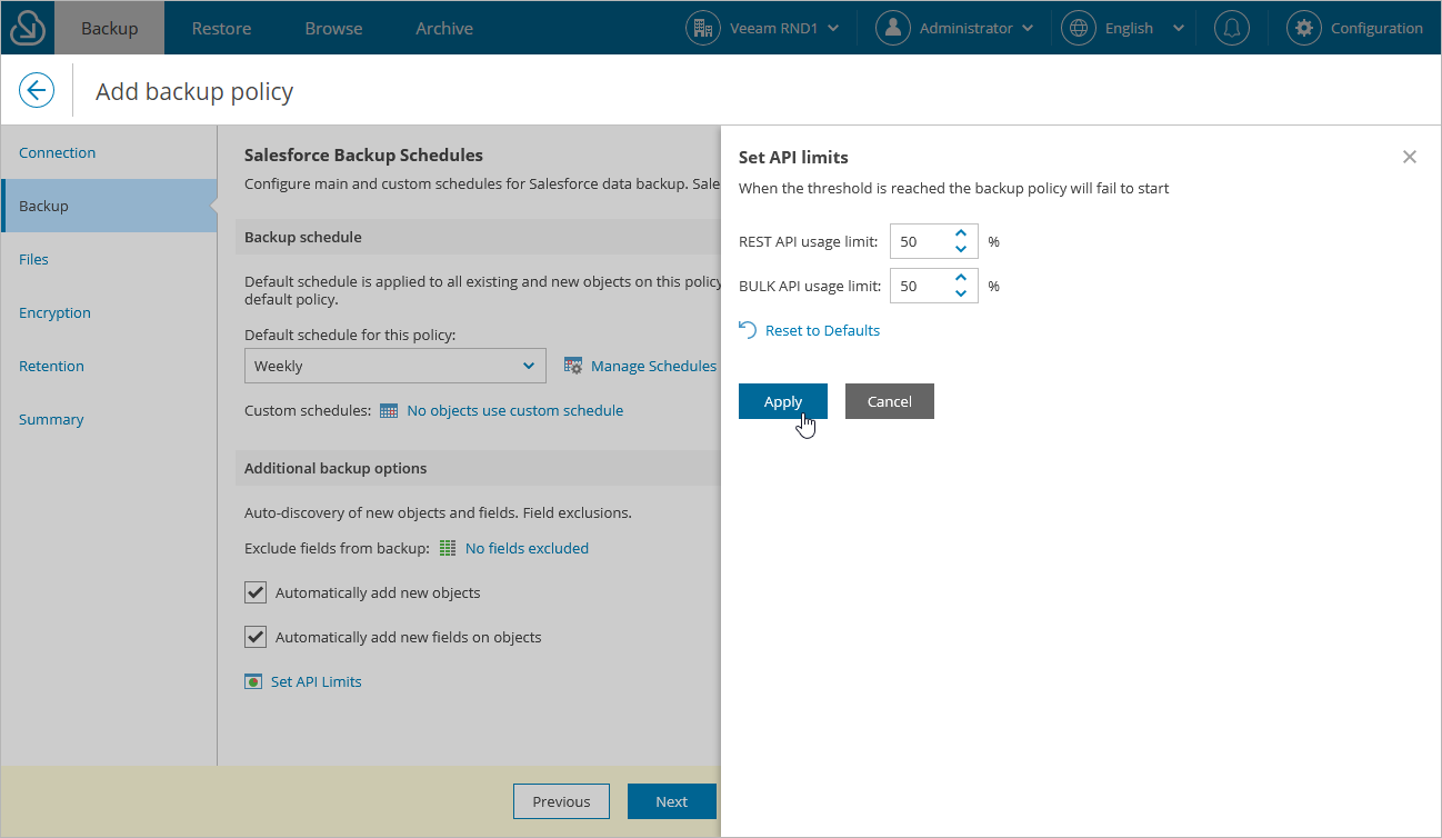 Creating Backup Policy