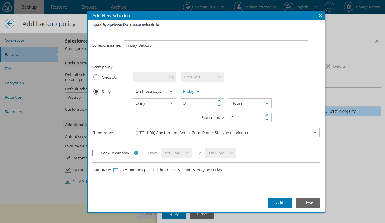 Creating Backup Policy Schedule