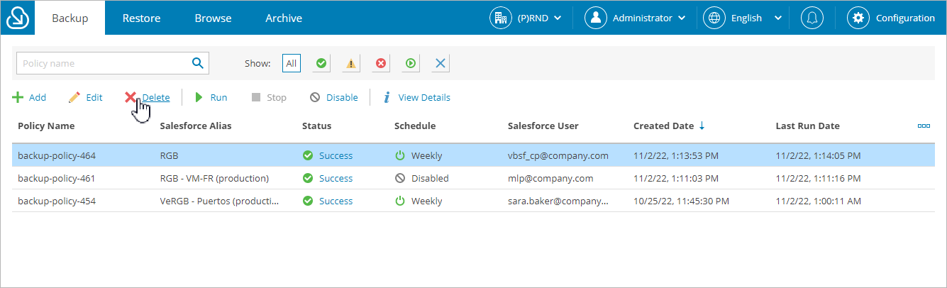 Removing Backup Policy