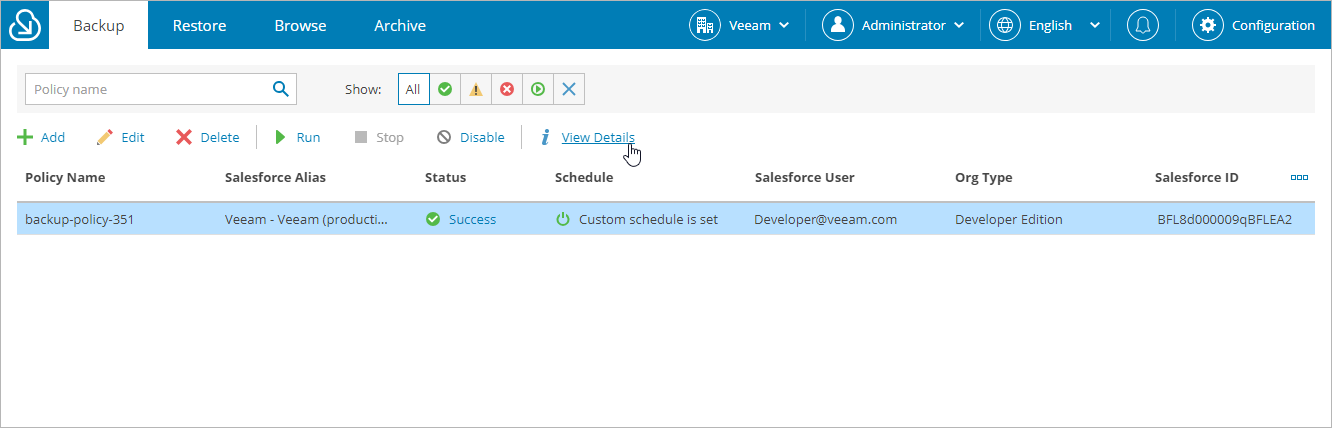 Viewing Backup Policy Details