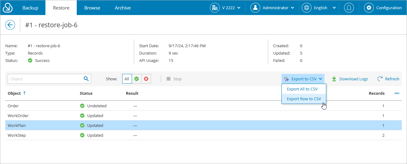 Viewing Restore Job Sessions