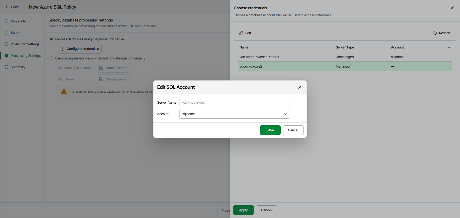 Specify Policy Processing Settings