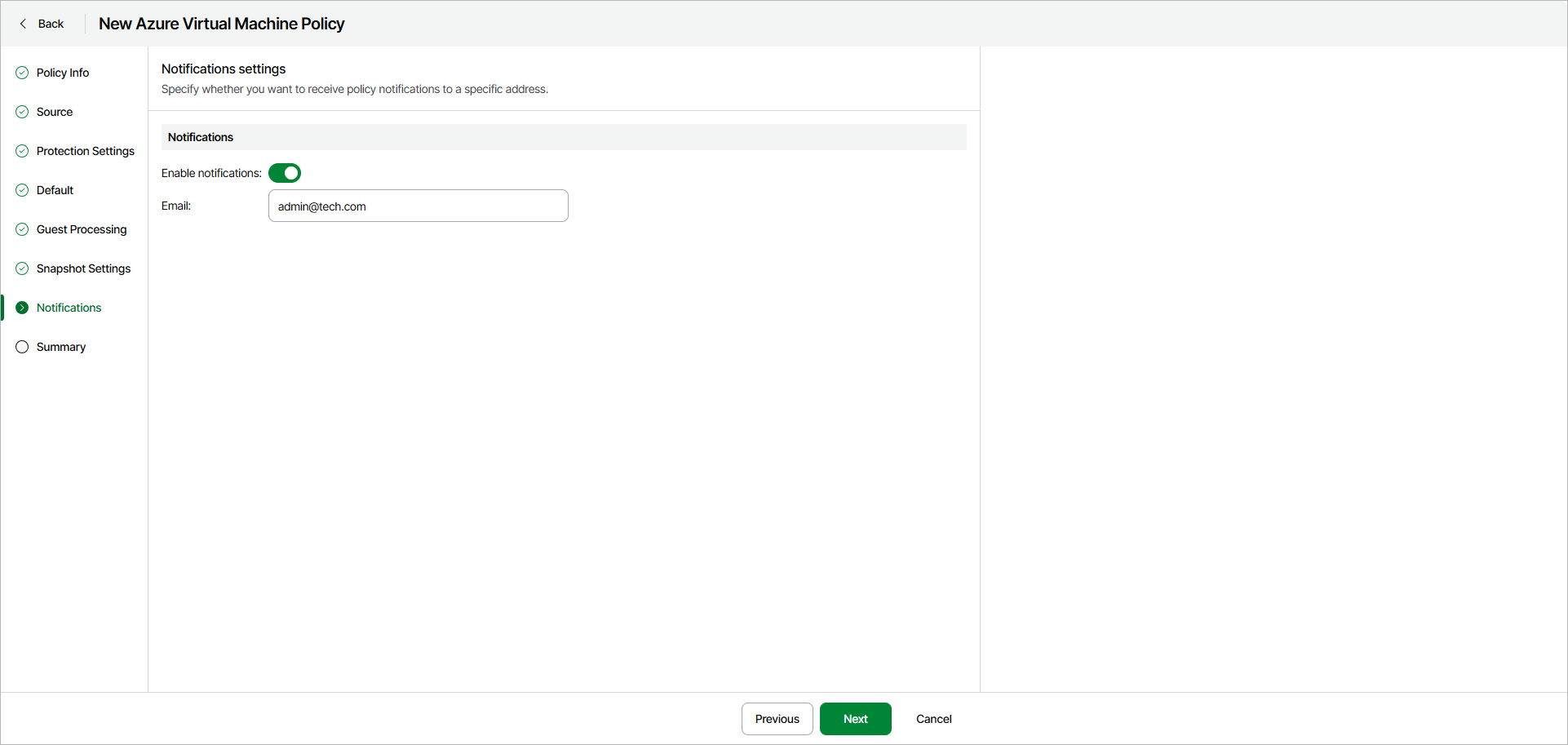 Specify Notifications Settings