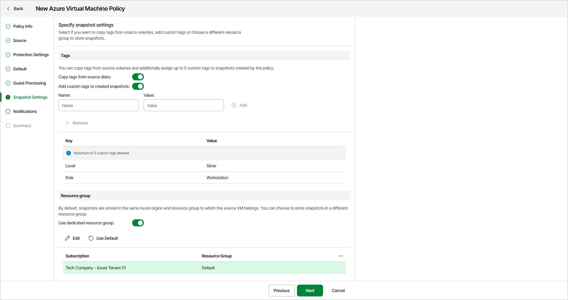 Specify Snapshot Settings