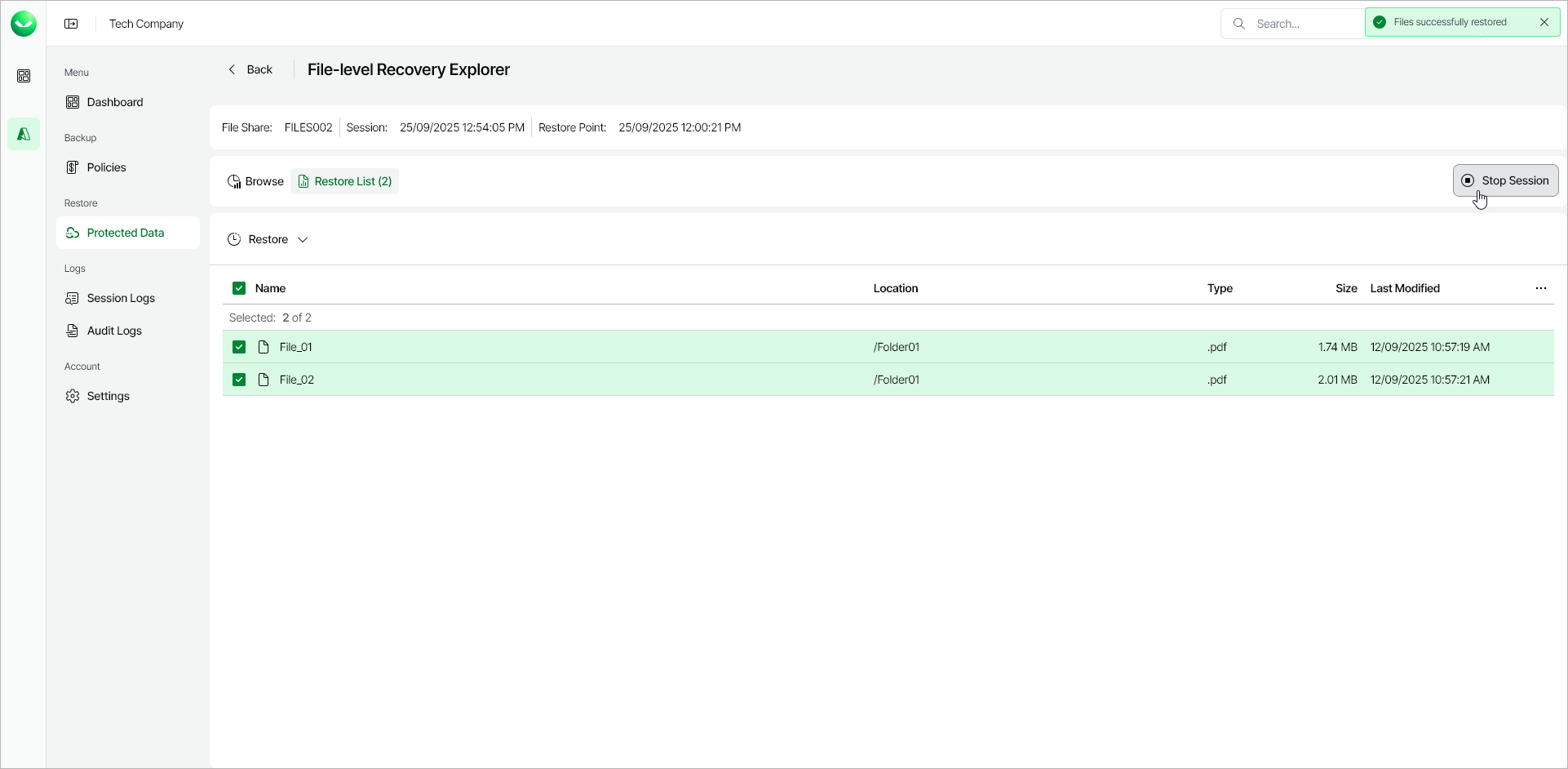 Step 6. Complete Restore and Stop Session