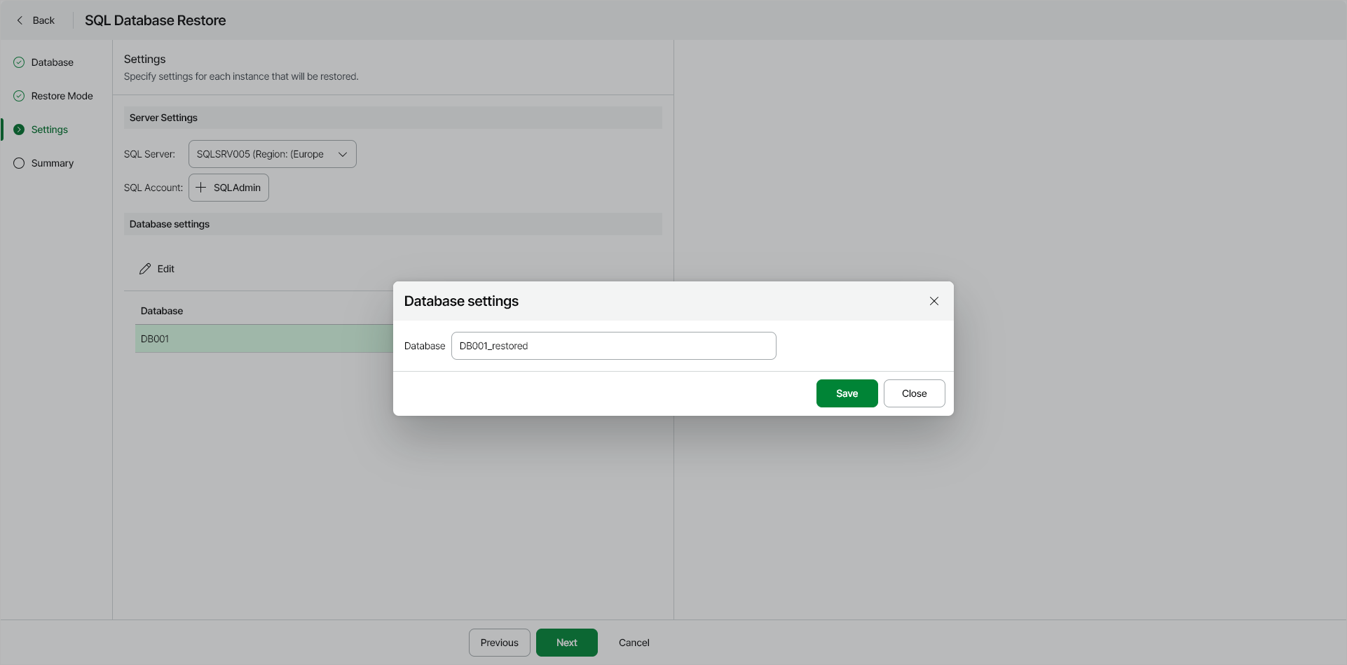 Step 4. Specify Restore Settings