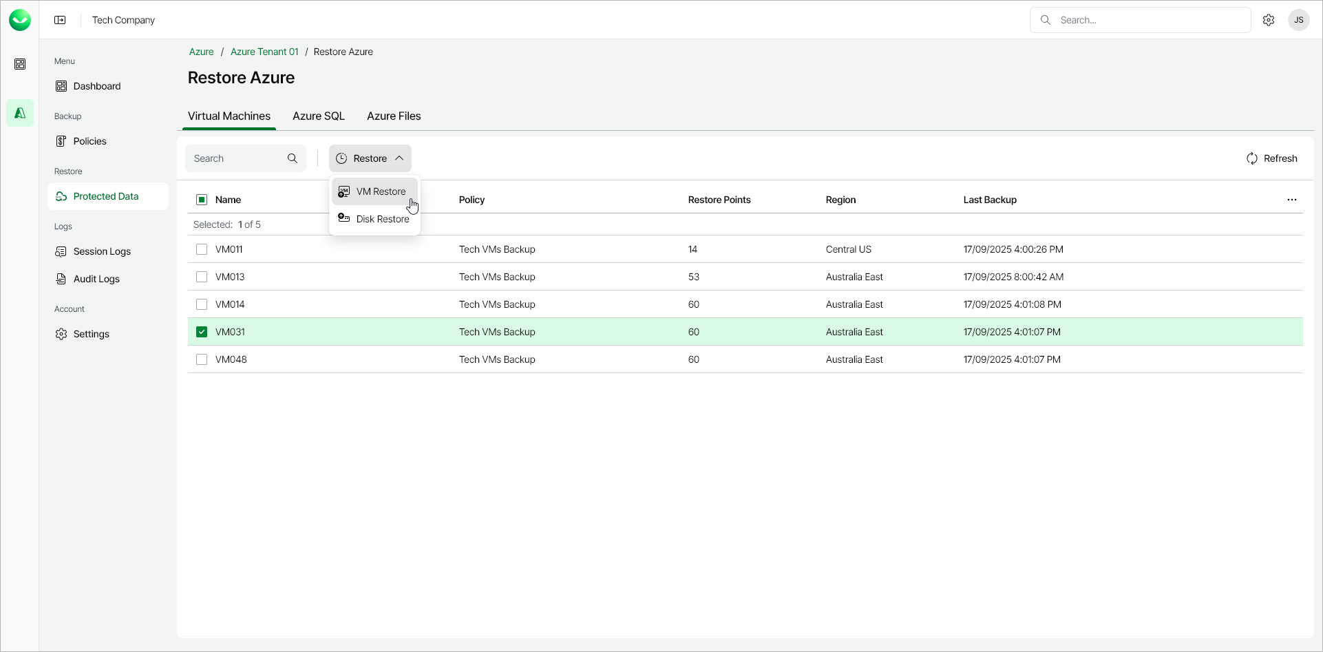 Step 1. Launch Restore Virtual Machines Wizard