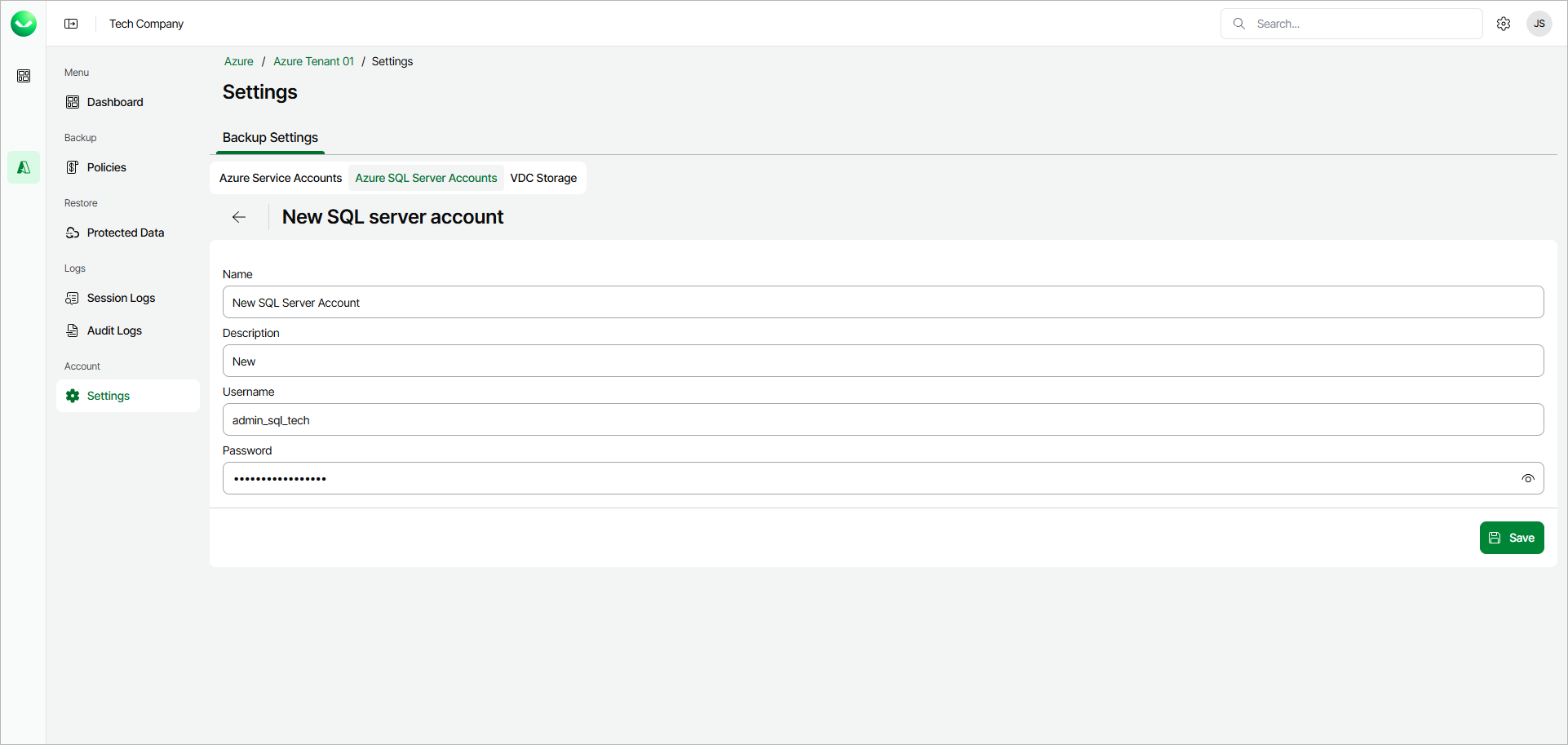 Add Database Account