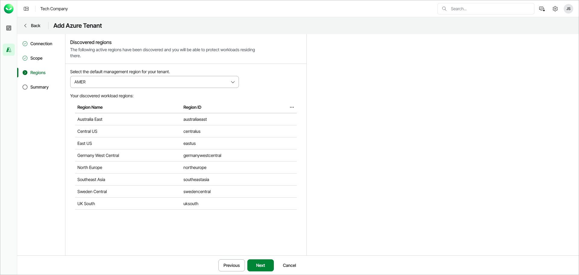 Step 4. Select Default Management Region