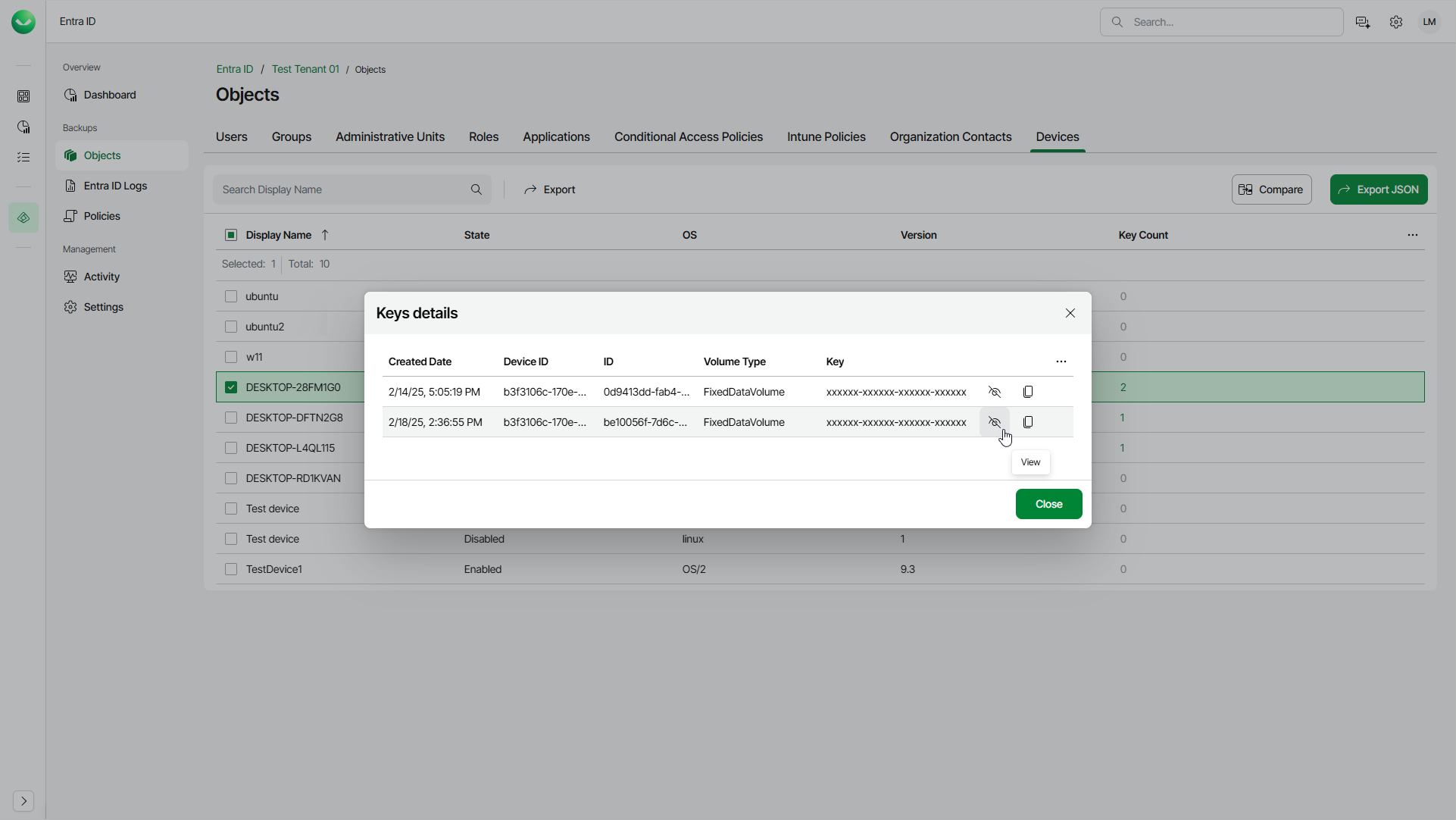 Viewing BitLocker Keys
