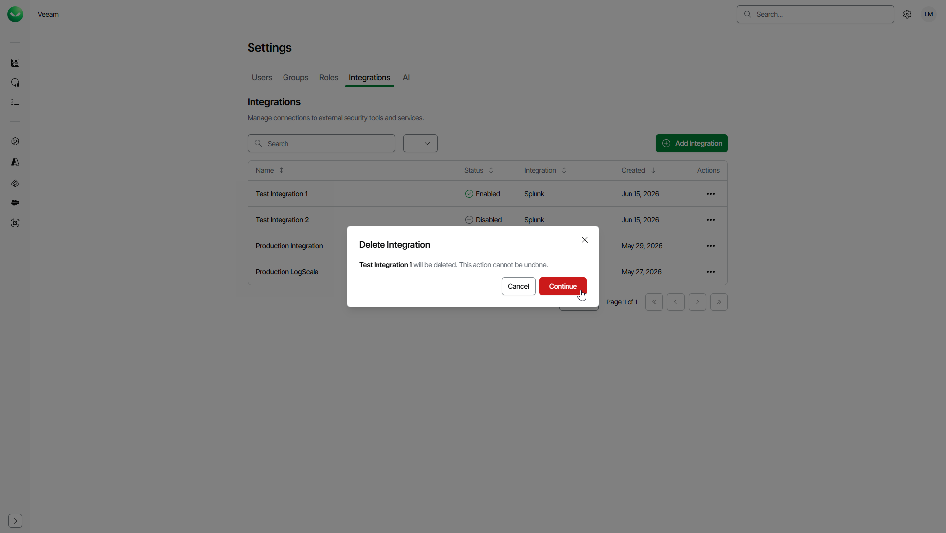 Deleting Integration