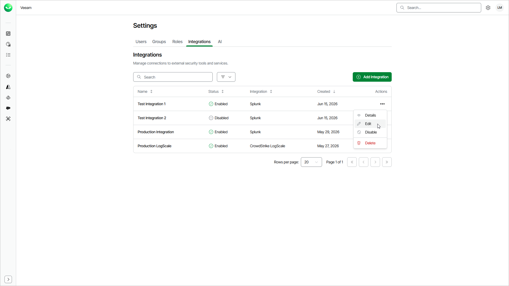 Editing Integrations
