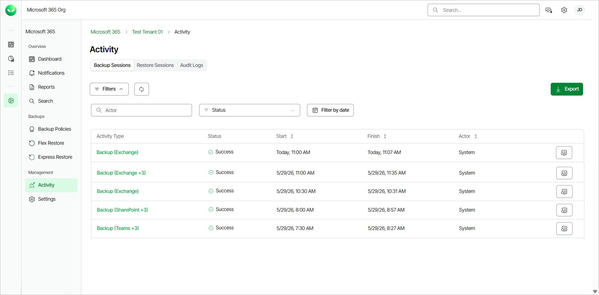 Viewing Backup Sessions