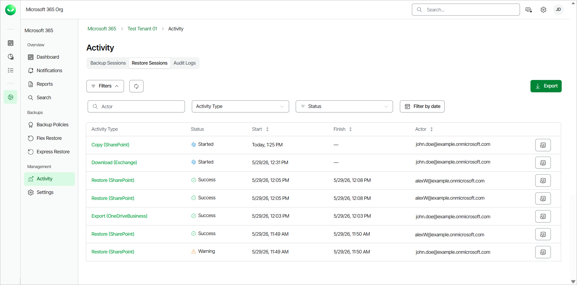 Viewing Restore Sessions