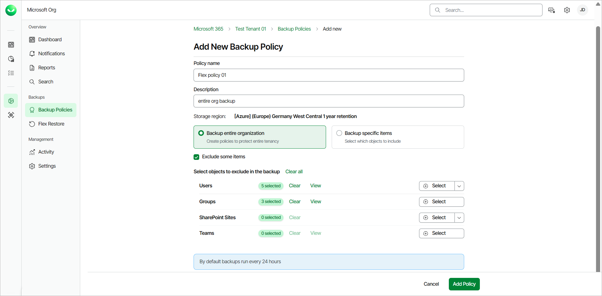 Creating Flex Backup Policies