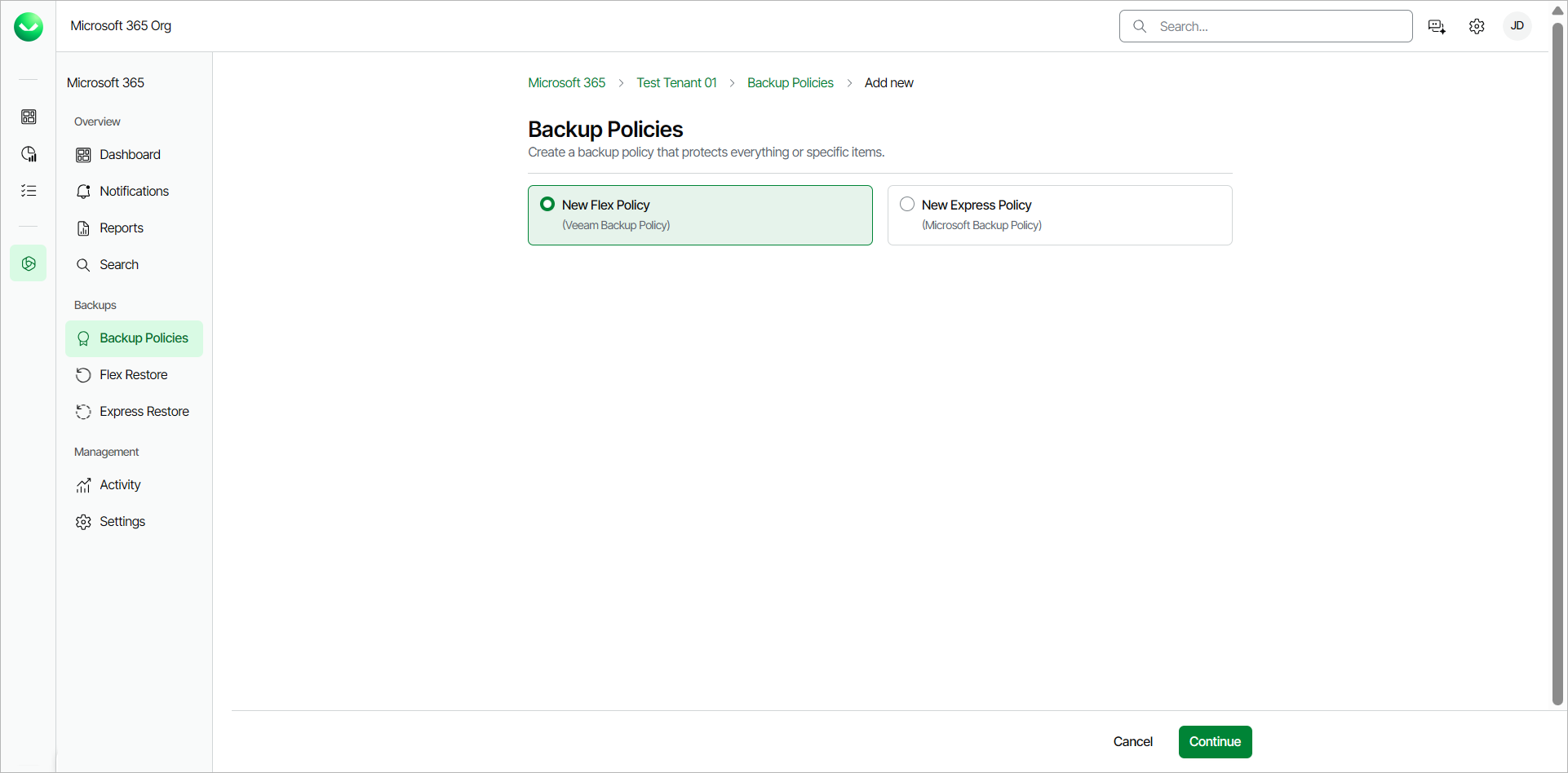 Creating Flex Backup Policies