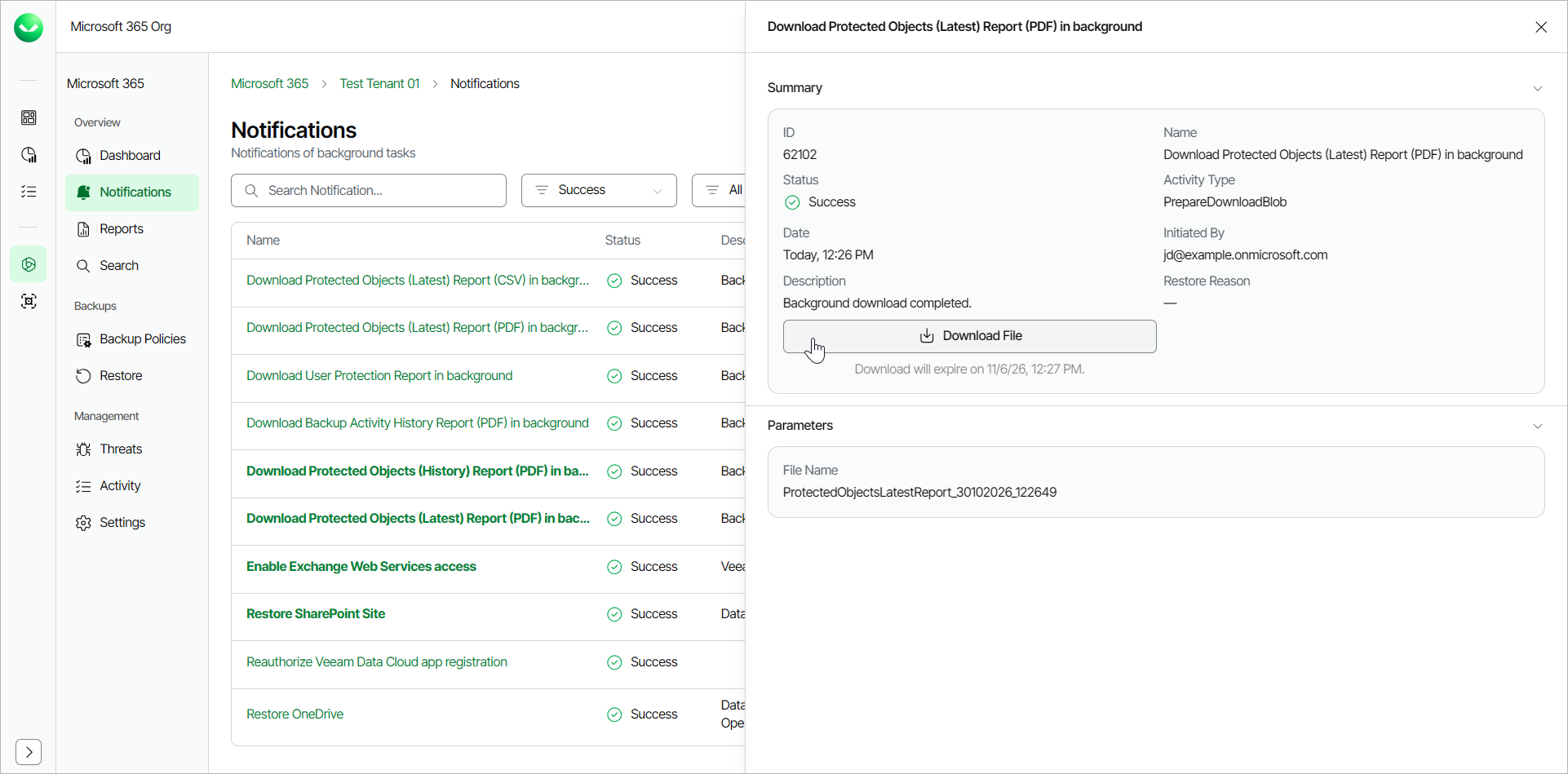 Protected Objects Snapshot Report