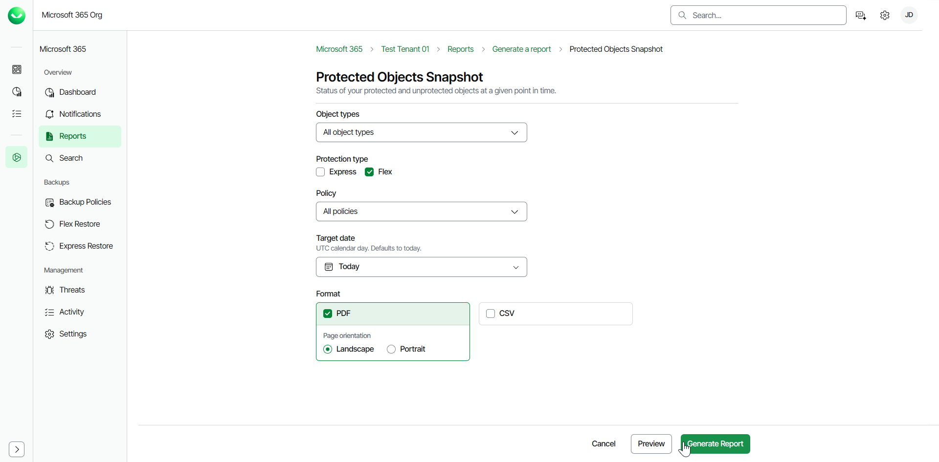 Protected Objects Snapshot Report