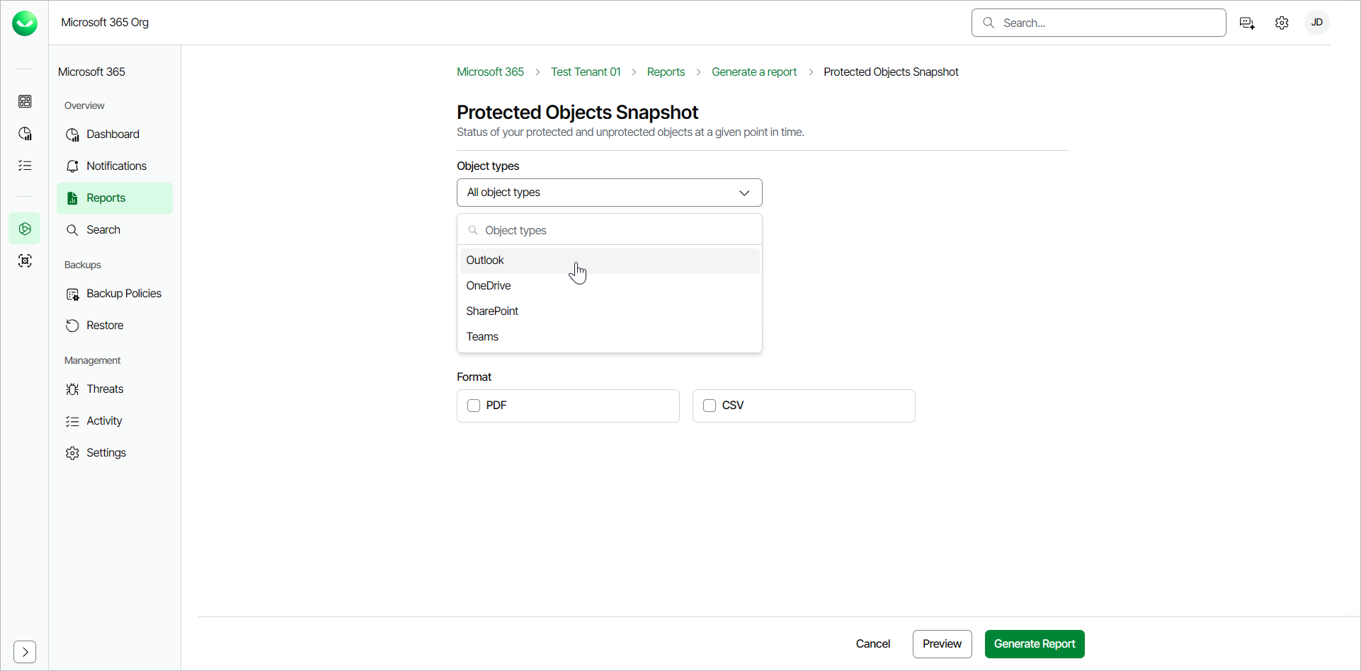Protected Objects Snapshot Report