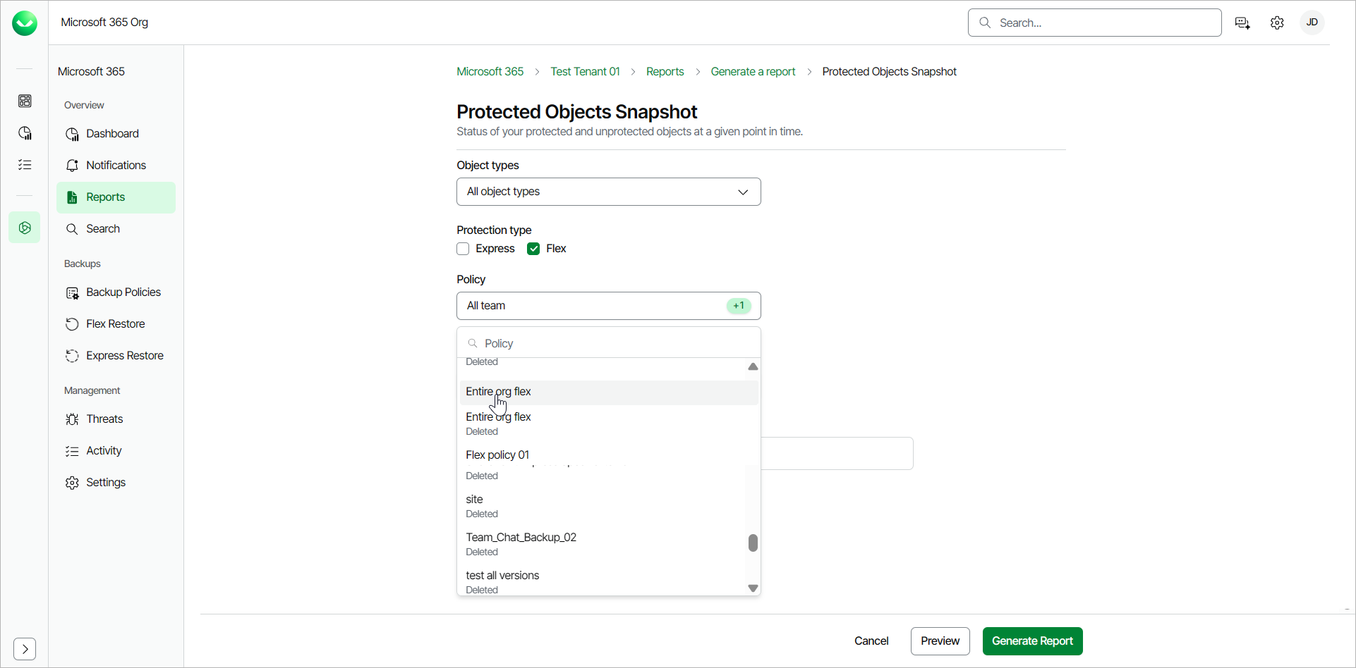 Protected Objects Snapshot Report