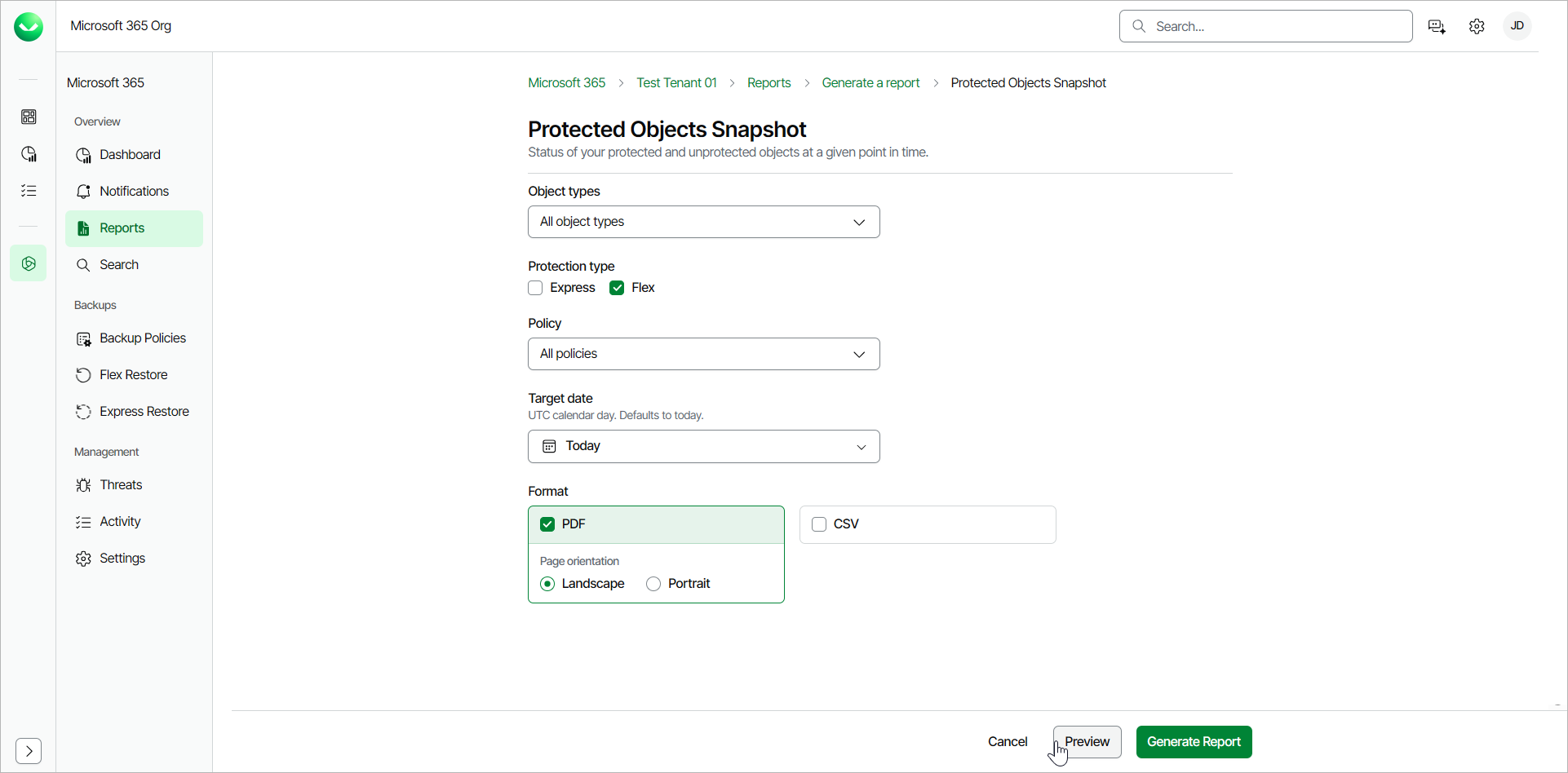 Protected Objects Snapshot Report
