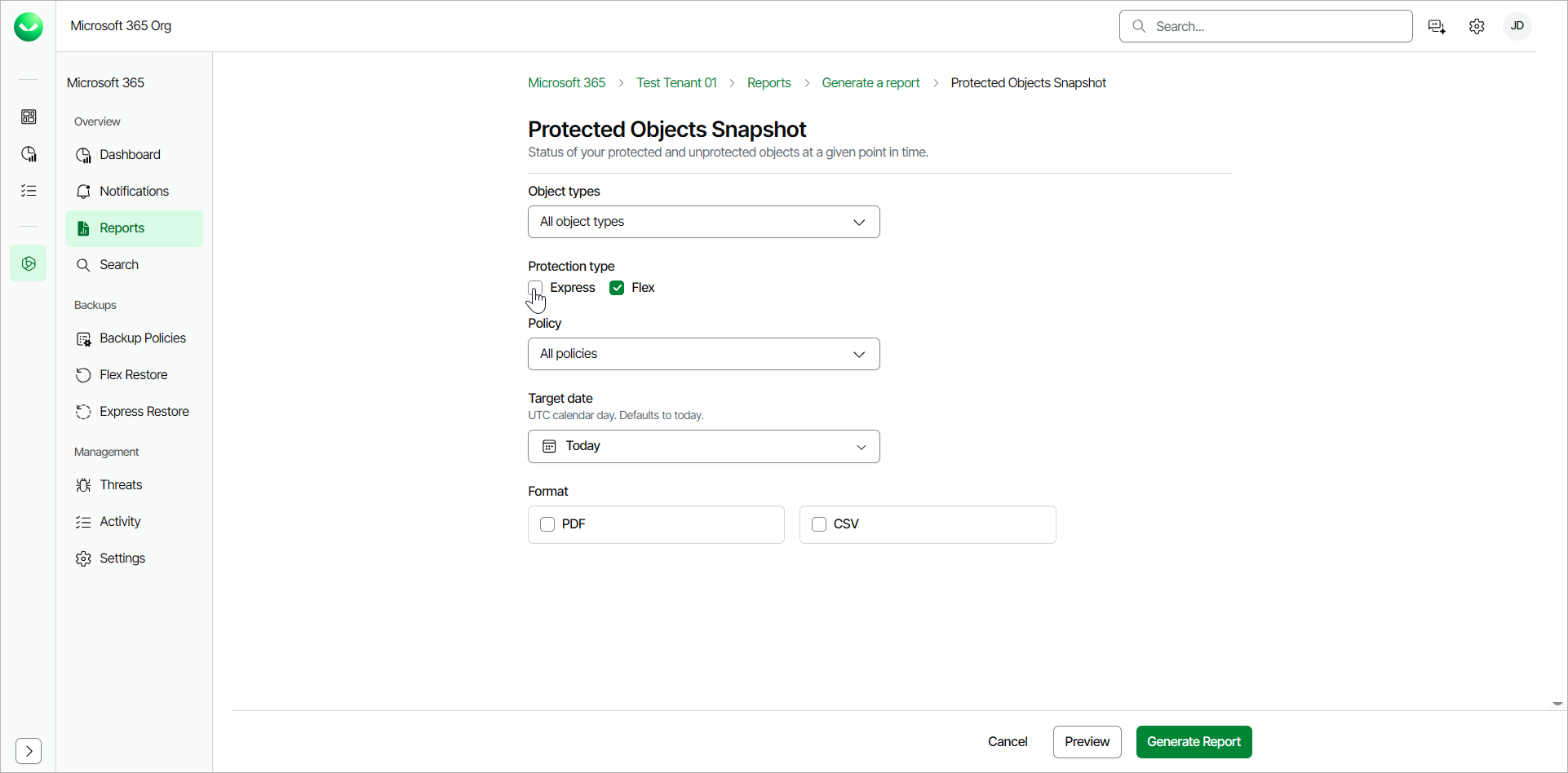 Protected Objects Snapshot Report