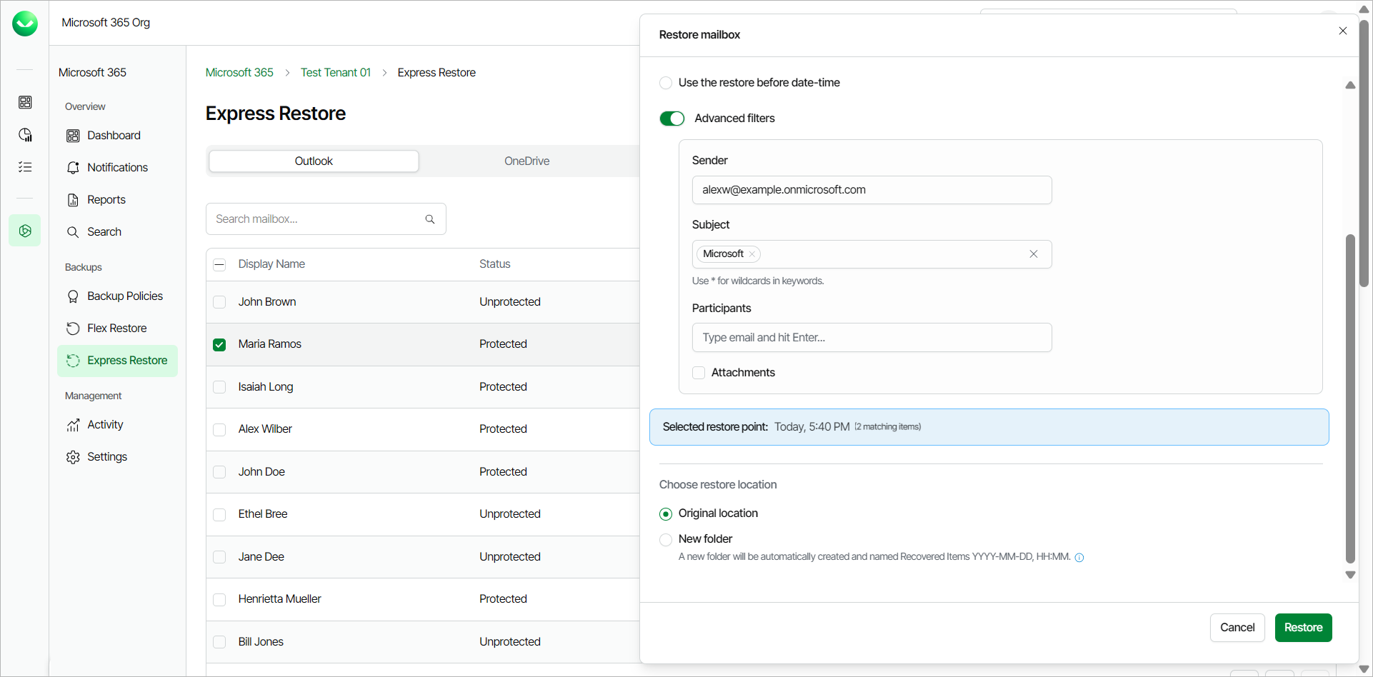 Restoring Outlook Mailbox