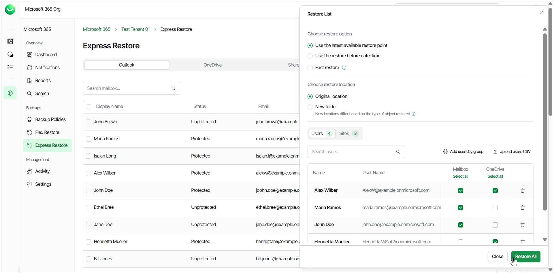 Performing Bulk Restore