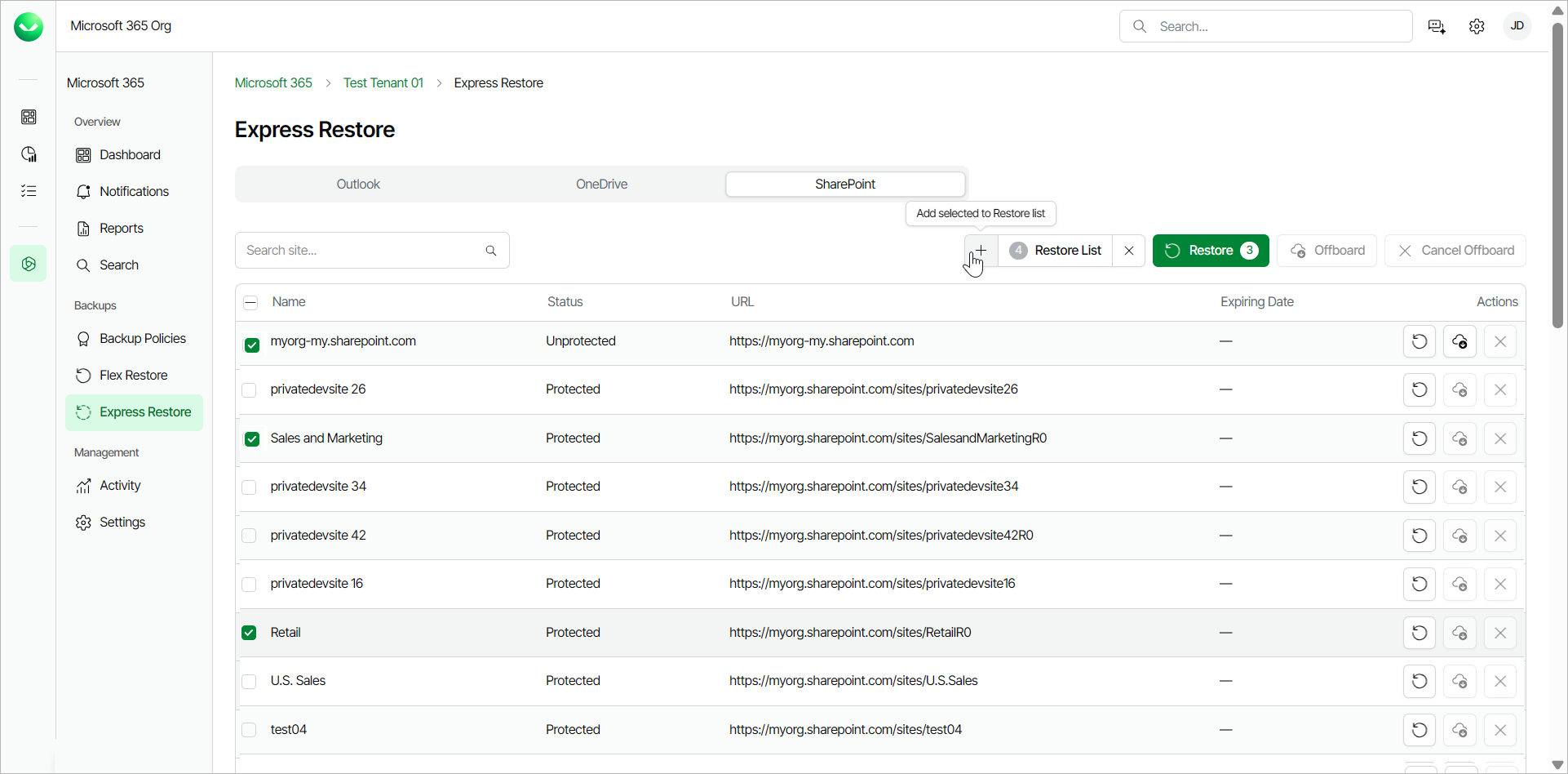 Performing Bulk Restore