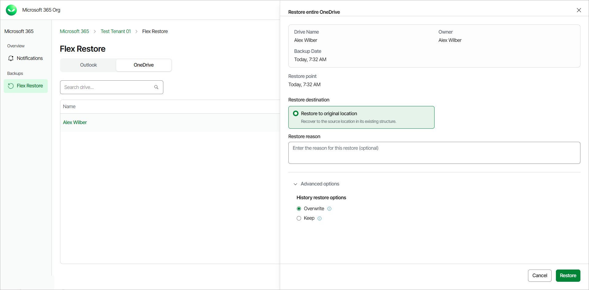 Restoring OneDrive Data