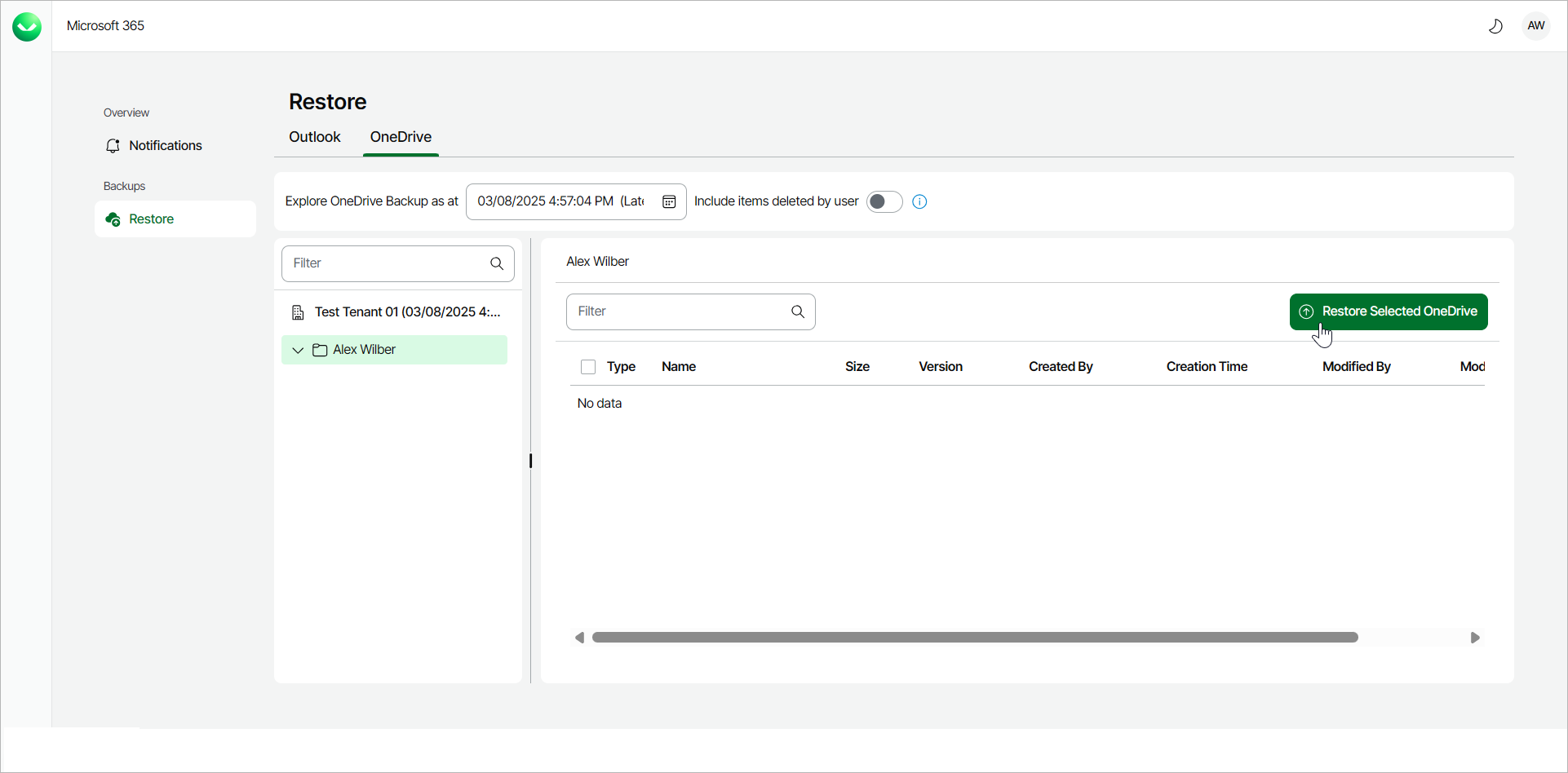 Restoring OneDrive Data