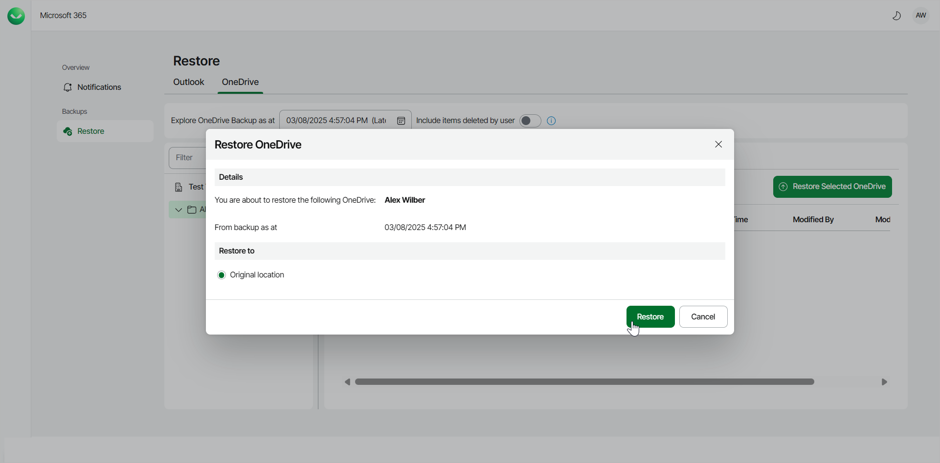 Restoring OneDrive Data