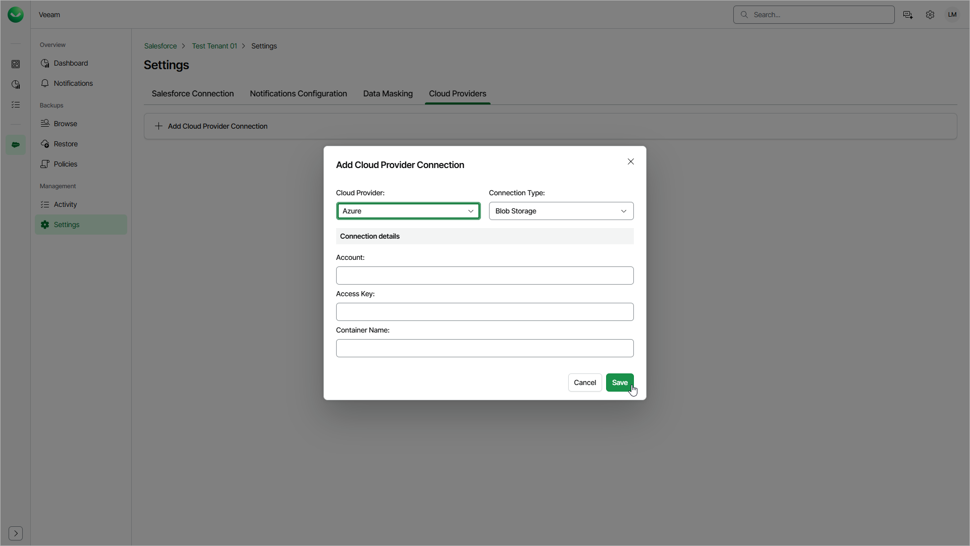 Adding Microsoft Azure Blob Storage Connection