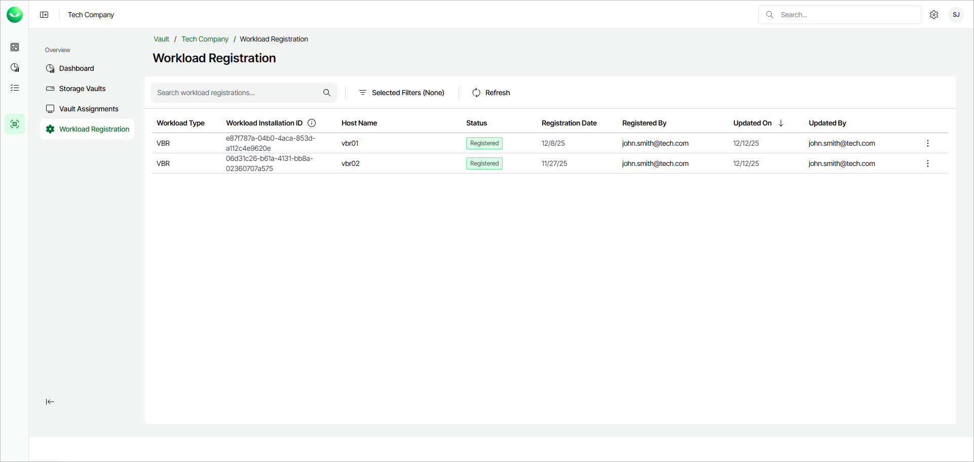 Viewing Registered Workloads