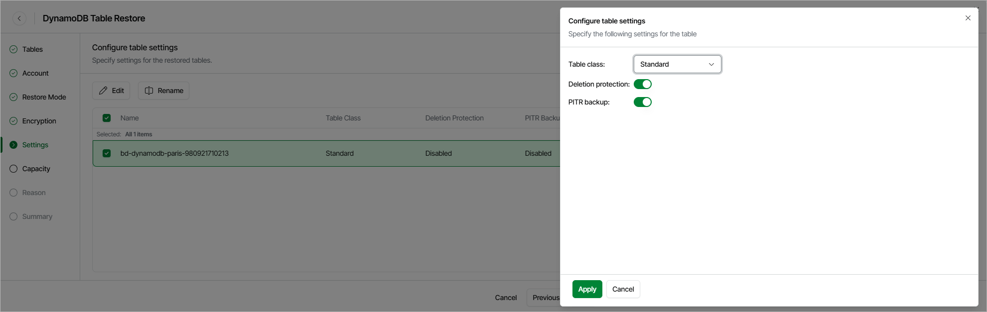 Configure Table Settings