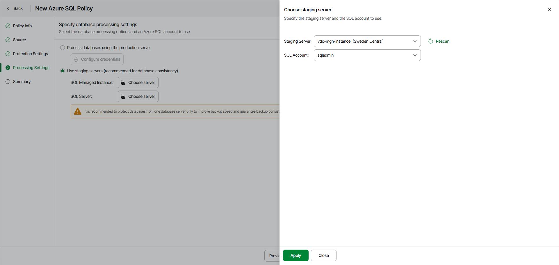 Specify Policy Processing Settings