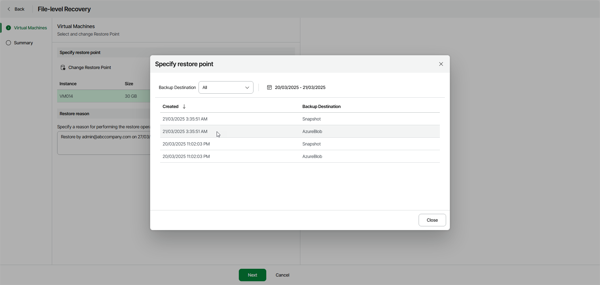 Select Restore Point