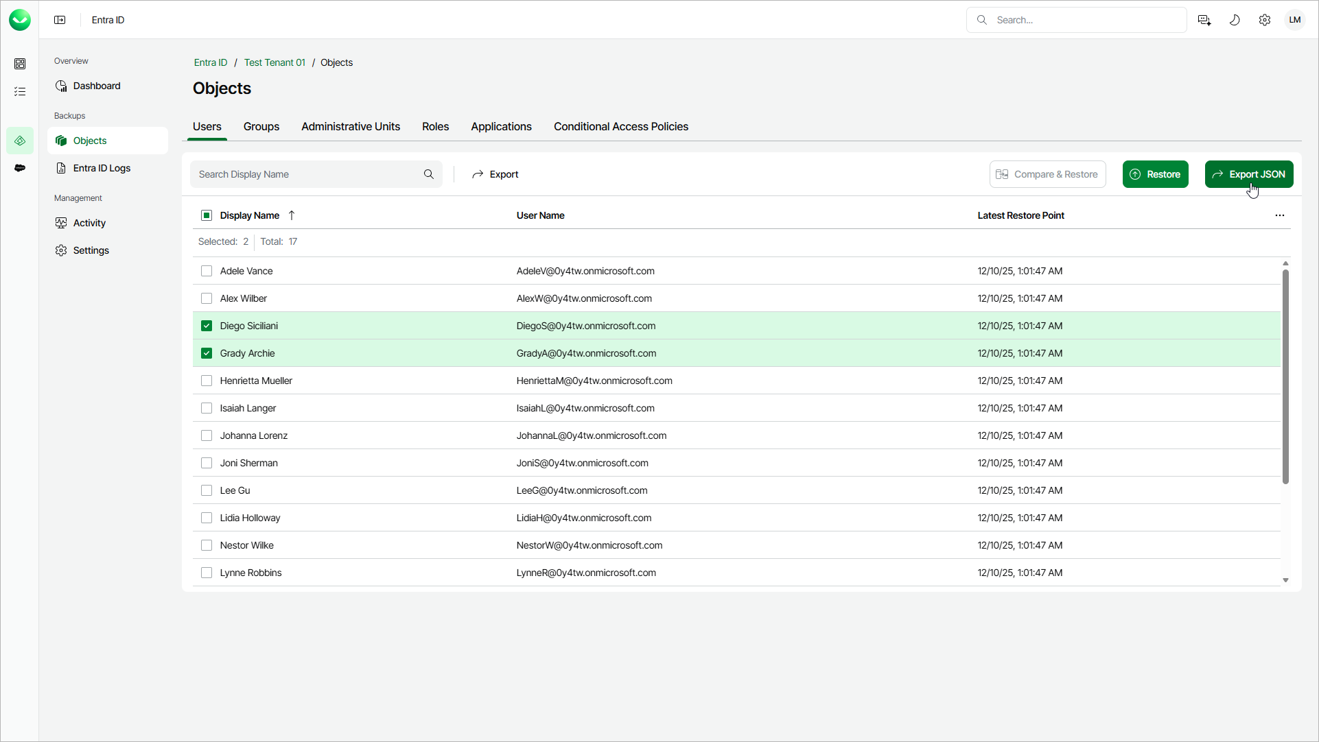 Launching Restore Users Wizard