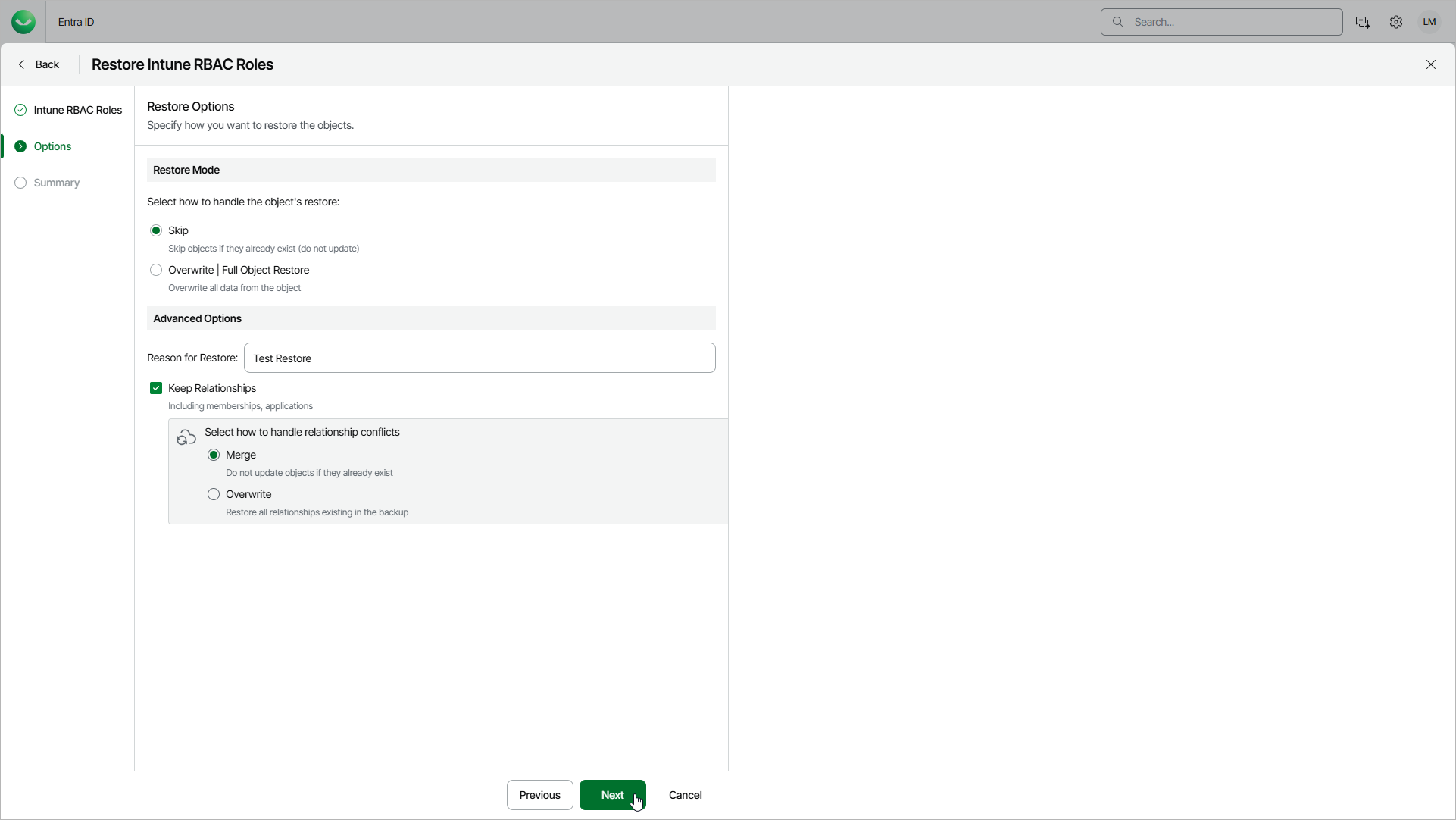 Specifying Restore Options