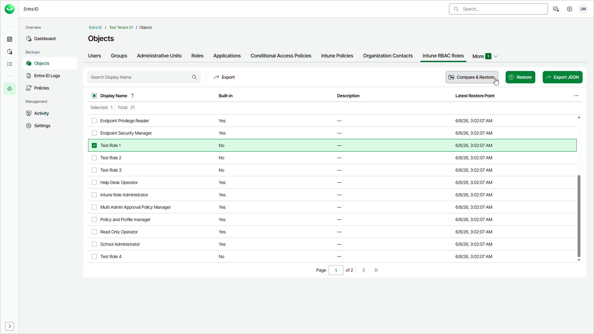 Launching Compare and Restore Fields Wizard