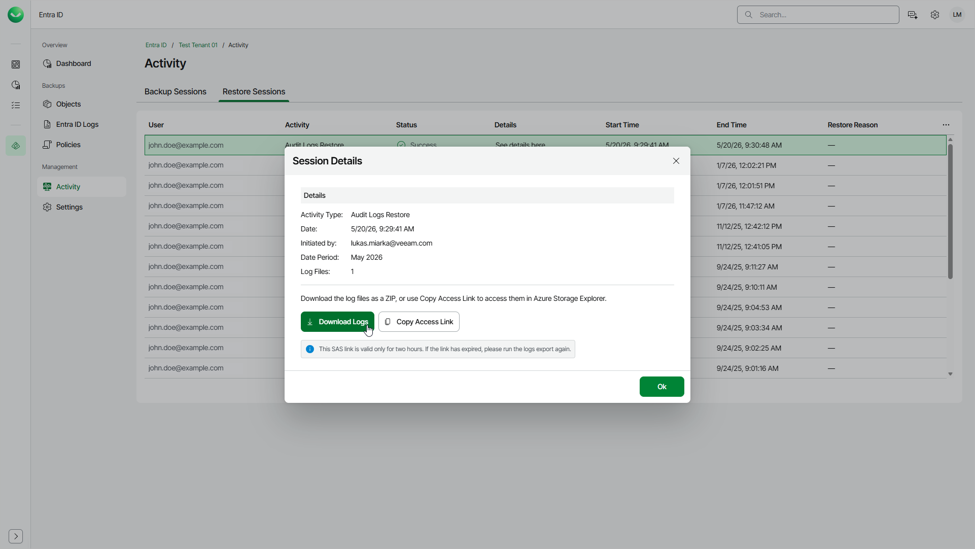 Restoring Logs