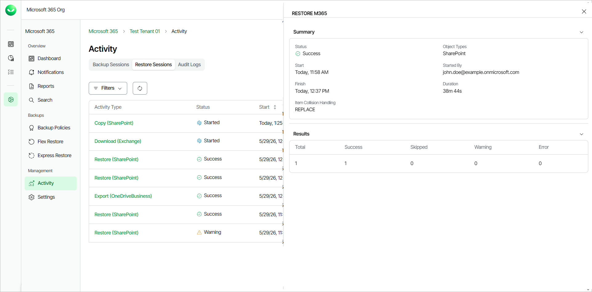 Viewing Restore Sessions