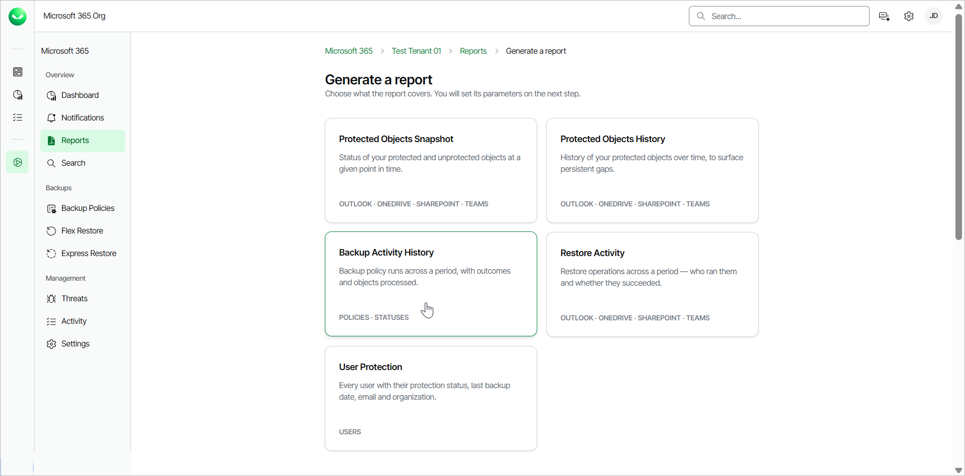 Backup Activity History Report