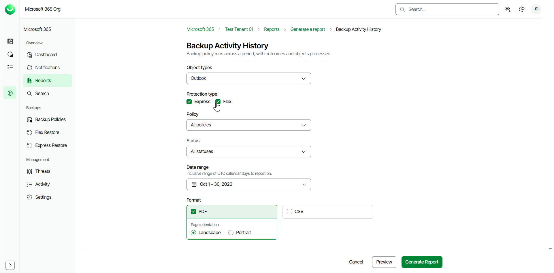 Backup Activity History Report