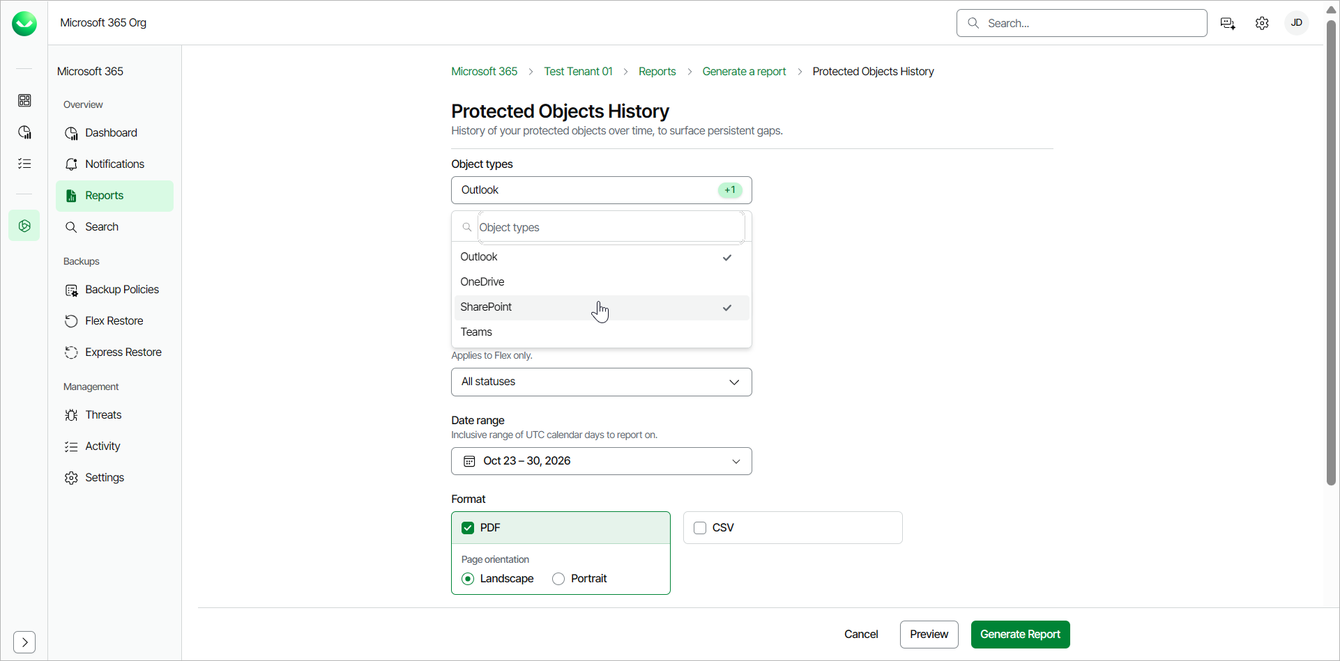 Protected Objects History Report